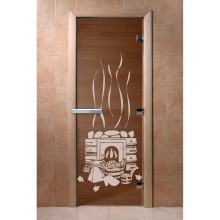 Дверь стеклянная DoorWood 700*1900 "Банька Бронза" стекло бронза прозрачная 8 мм, коробка ольха, ручка алюминий/дерево